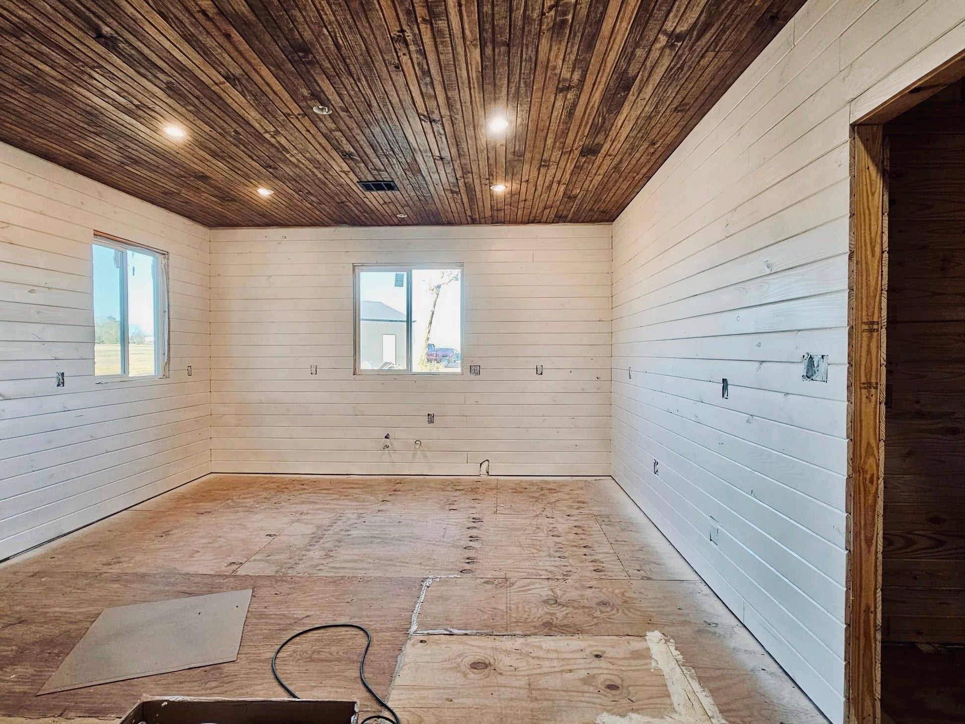 1x6 Pine V-Groove V-joint, Whitewashed and Stained Construction Home