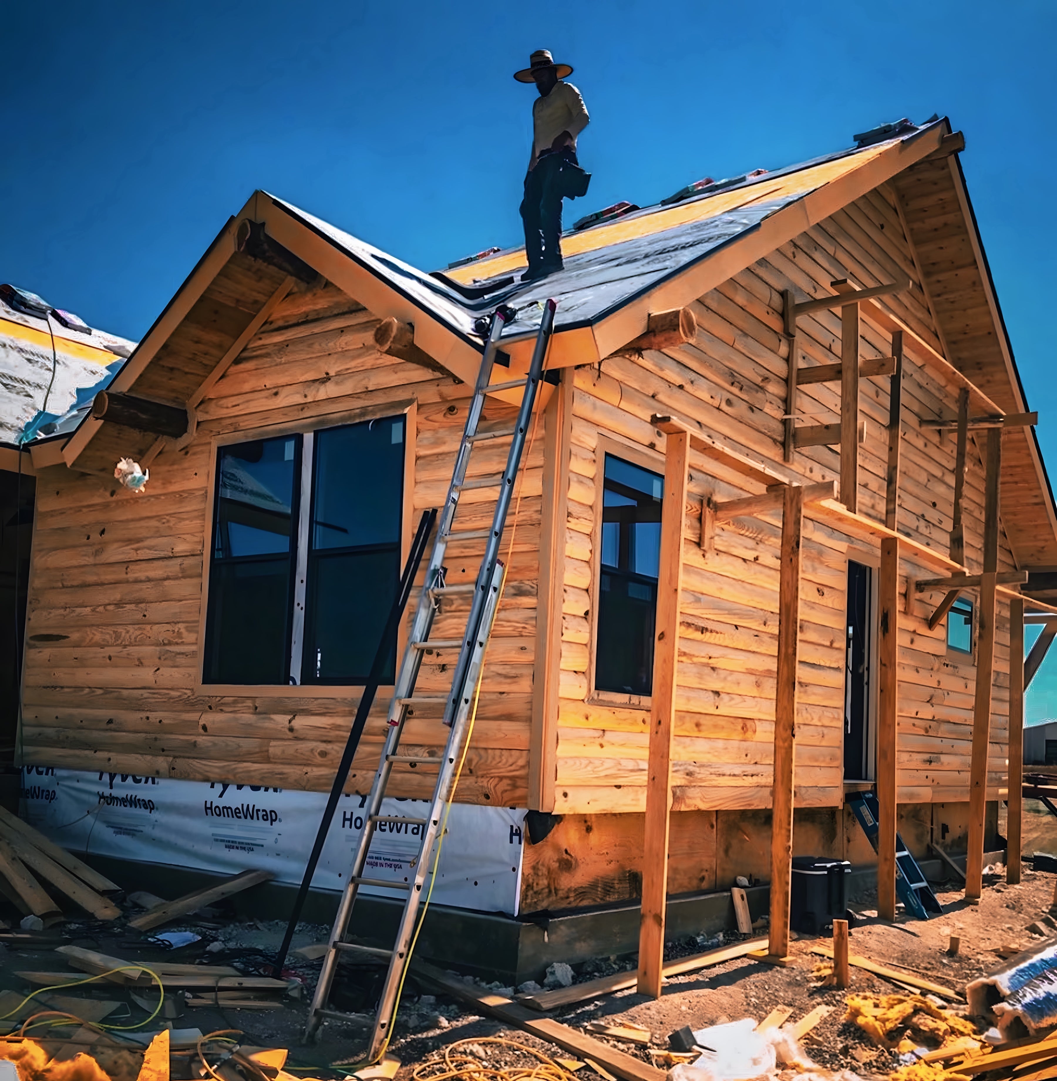 Log Cabin Pine Exterior Siding Construction Job Site