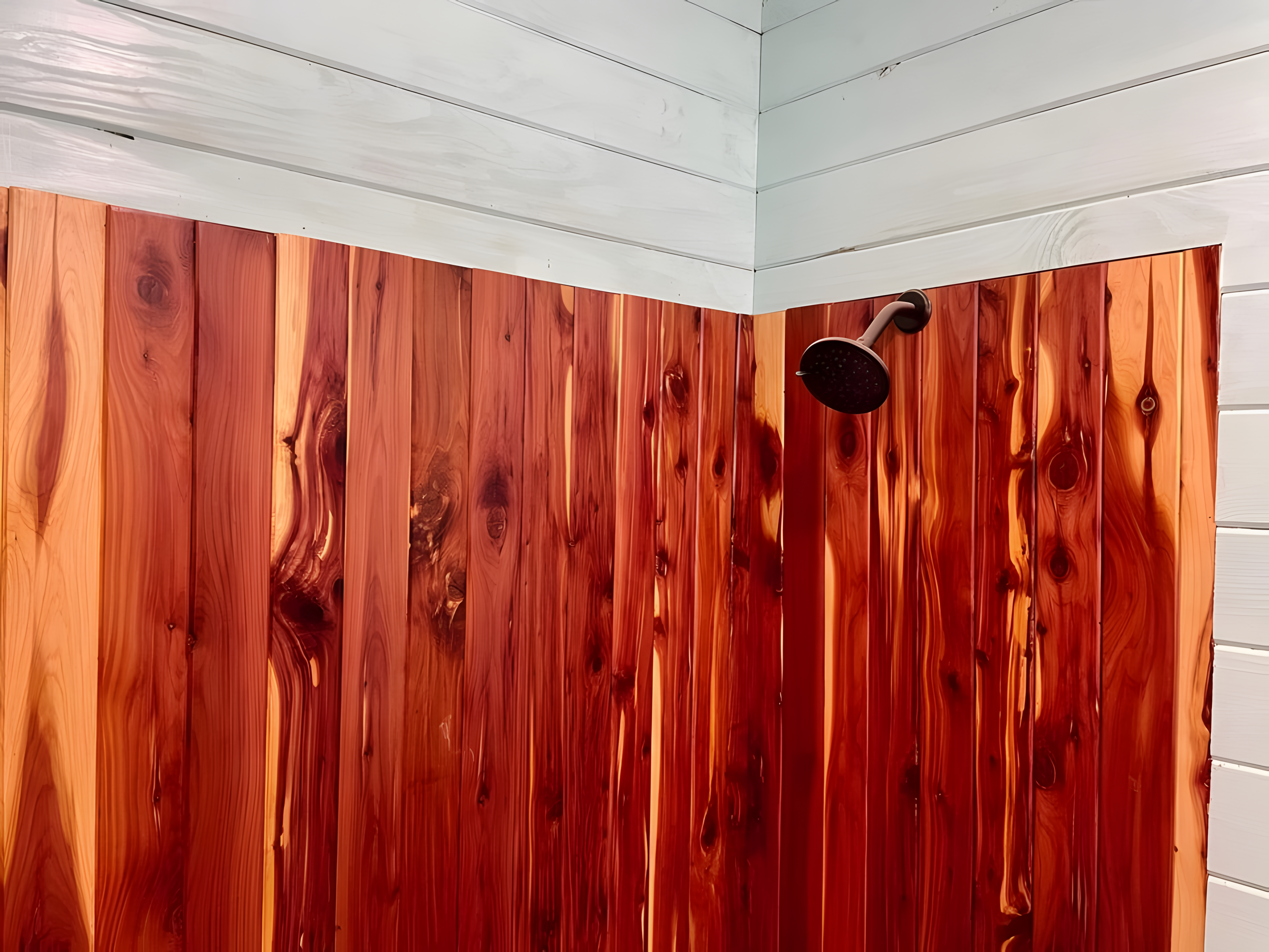 Eastern Aromatic Red Cedar V-Groove Wall Panels in Shower 1x4