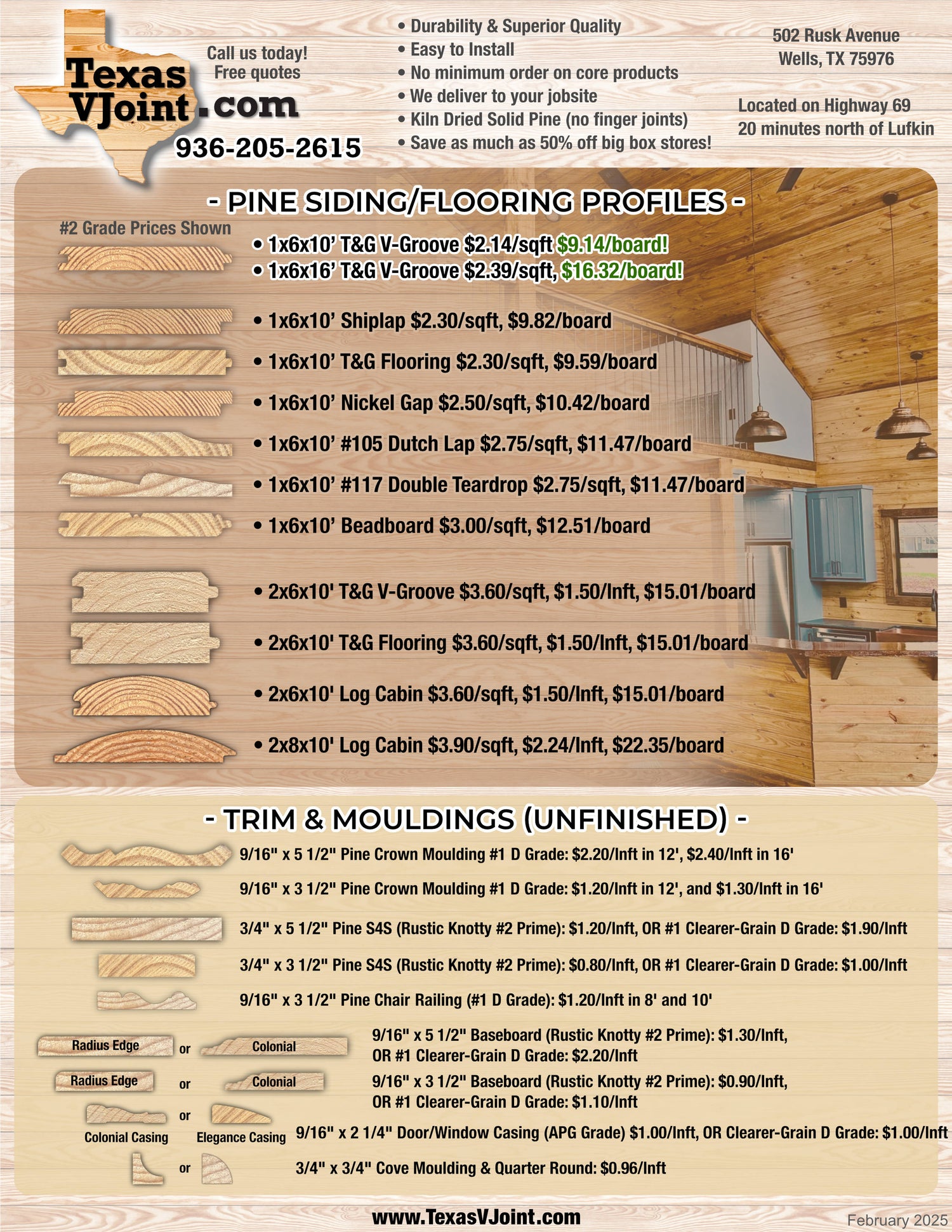 Pirce Sheet T&G V-Groove, Shiplap, Center Match, T&G Flooring, Dutch Lap, #117 Double Ogee Double Teardrop, Beadboard, Half Log Cabin Siding, T&G, Crown Moulding, S4S, Baseboard, Door/Window Casing